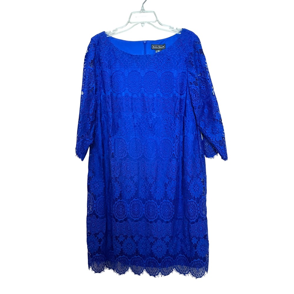 Jessica Howard Lace Shift Dress Womens 18W Royal Blue Floral Feminine Elegant